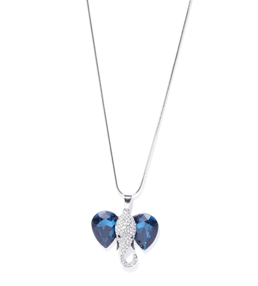 YouBella Blue Silver-Plated Elephant-Shaped Stone-Studded Necklace